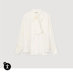 Sandro Ivory Bow-Tie Silk Blouse S